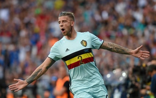 Belgiens Toby Alderweireld celebrates zum 1:0 für Belgien!   / AFP PHOTO / Rémy GABALDA