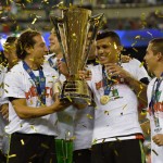 Mexico feiert den Sieg des 2015 CONCACAF Gold Cup gegen Jamaica in Philadelphia am 26.Juli 2015. AFP PHOTO/DON EMMERT