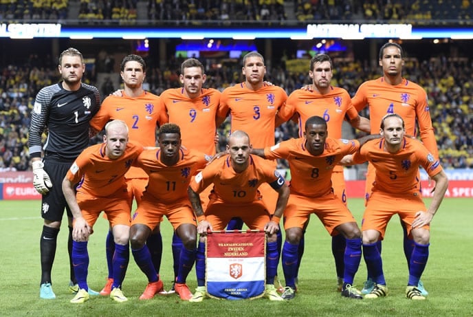 Die holländische Nationalmannschaft in der WM 2018 Qualifikation gegen Schweden in der Gruppe A am 6.September 2016. / AFP PHOTO / JONATHAN NACKSTRAND