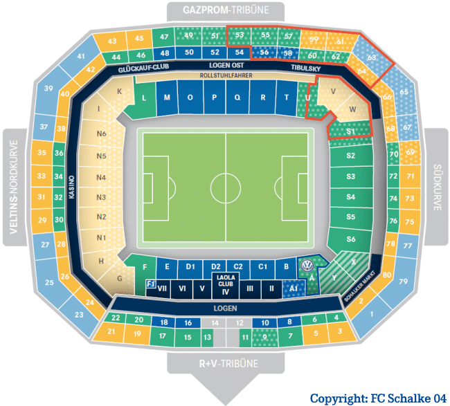 Die fertigstellung geht auf den august 2001 zurück. Schalke Stadion Sitzplan . Veltins-Arena Gelsenkirchen