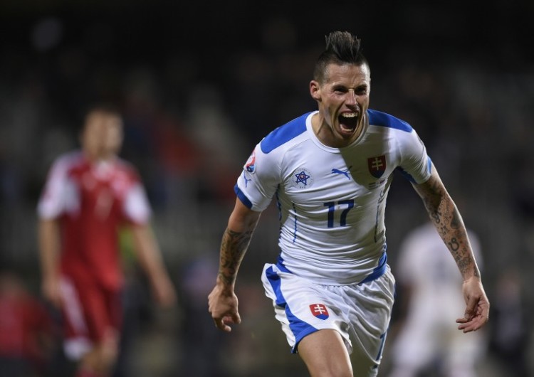 Marek Hamsik ist der Star der Slowakei - auch mit dabei bei der Endrunde der EM 2016 und vorher im Länderspiel gegen Deutschland. AFP PHOTO / JOHN THYS / AFP / JOHN THYS