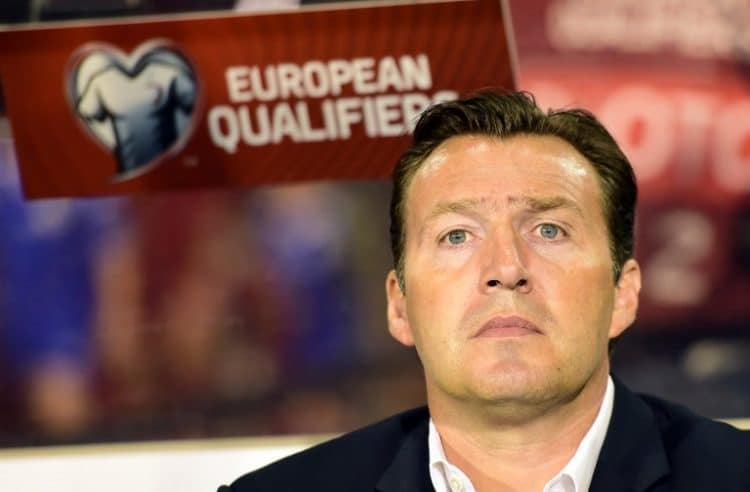 Belgium's coach Marc Wilmots looks on during the Euro 2016 qualifying match between Belgium and Bosnia and Herzegovina on September 3, 2015 at the King Baudouin Stadium in Brussels. AFP PHOTO/ EMMANUEL DUNAND