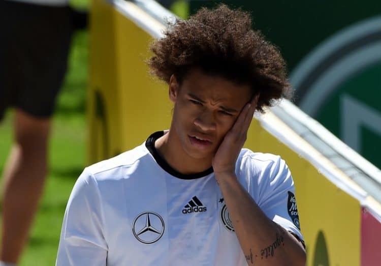 Fußball heute Länderspiel: Mittelfeldspieler Leroy Sane im EM-Traningslager in Ascona - er wird mindestens eine Halbzeit beim Länderspiel Deutschland gegen die Slowakei spielen. AFP PHOTO / PATRIK STOLLARZ