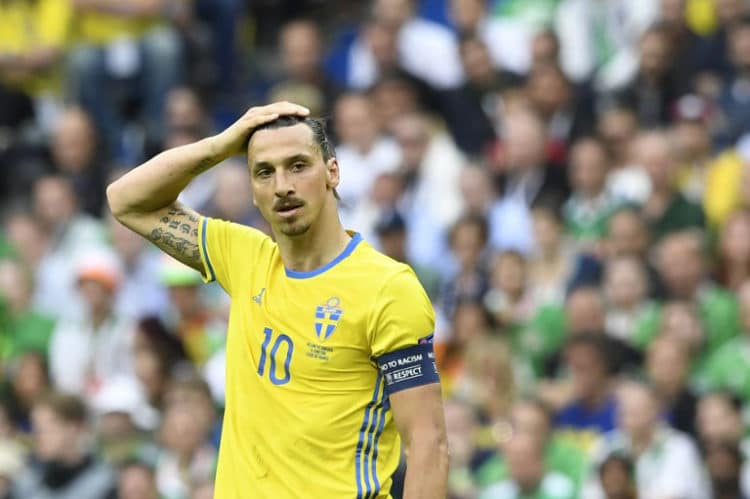 Schwedens Stürmer Zlatan Ibrahimovic macht kein gutes Spiel gegen Irland nur ein mageres 1:1 am Ende! / AFP PHOTO / JONATHAN NACKSTRAND