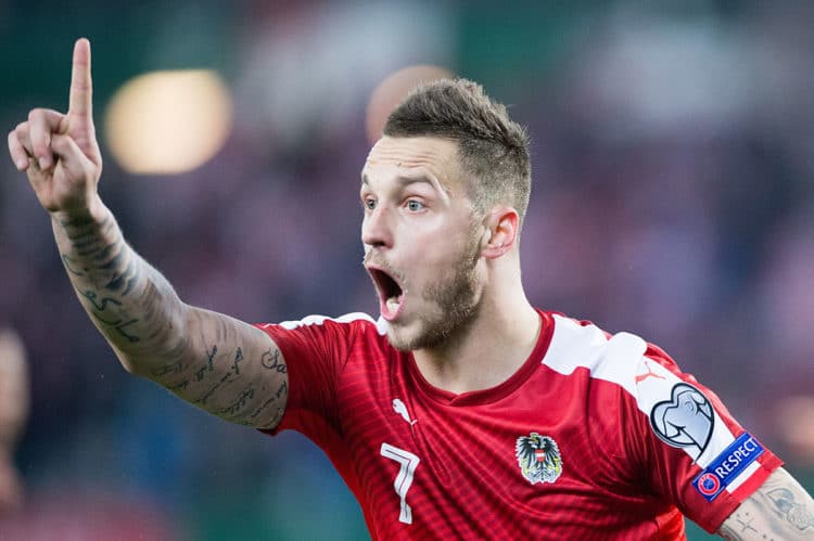 Österreichs Marko Arnautovic beim 2:0 Sieg gegen Moldawien im Ernst Happel Stadion in Wien am 24. März 2017. / AFP PHOTO / APA / GEORG HOCHMUTH