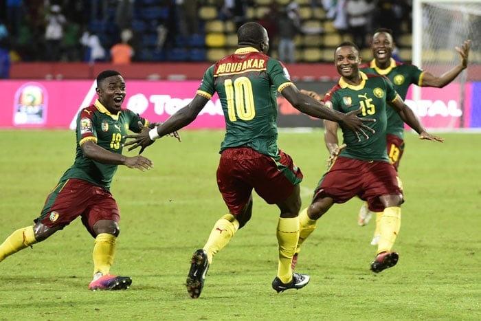 Kameruns Spieler feiern den Einzug ins Finale des Africa-Cup 2017! AFP PHOTO / KHALED DESOUKI