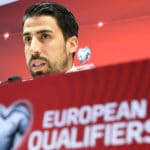 Sami Khedira auf der PK vor dem Spiel Aserbaidschan - Deutschland. PHOTO AFP.