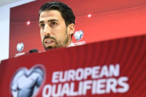 Sami Khedira auf der PK vor dem Spiel Aserbaidschan - Deutschland. PHOTO AFP.