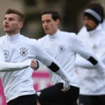 Timo Werner im Training bei der A-Nationalmannschaft. PATRIK STOLLARZ / AFP