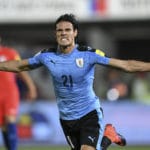 Uruguay's Edinson Cavani feiert in der WM 2018 Qualifikation. / AFP PHOTO / Martin BERNETTI