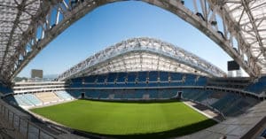 Hier wird die deutsche Nationalmannschaft am 23.06.2018 auf Schweden treffen: Das Olympiastadion in Sotschi. Photo: AFP.