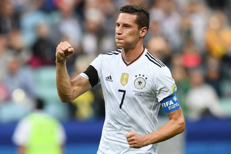 Kapitän Julian Draxler jubelt nach seinem verwandelten Elfmeter zum 2:1 gegen Australien beim Confed-Cup Gruppenspiel am 19.06.2017. Photo: AFP.