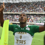 Der Nigerianische Stürmer Odion Ighalo trägt nach der geschafften WM-Qualifikation ein "thank u Jesus", T-Shirt, / AFP PHOTO / PIUS UTOMI EKPEI