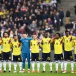 Kolumbiens Mannschaft vor ihrem Freundschaftsspiel gegen Frankreich. Am Ende gewannen die Südamerikaner mit 3:2. Saint-Denis, 23. März 2018. / AFP PHOTO / FRANCK FIFE