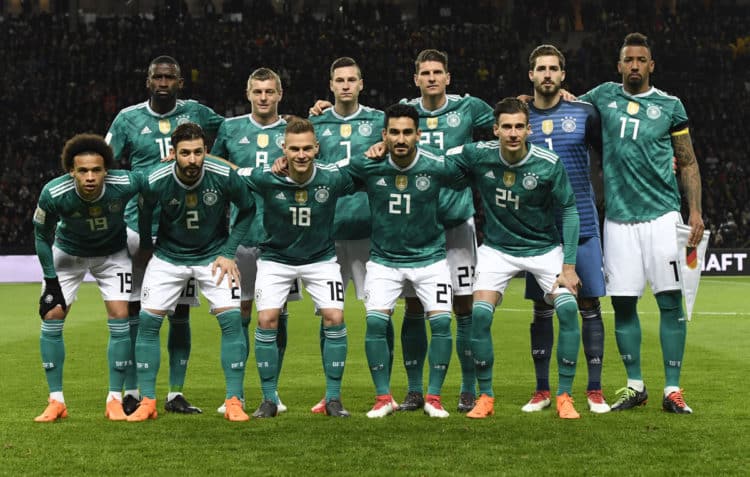 Die deutsche Startaufstellung von Deutschland gegen Brasilien am 27.März 2018 in Berlin im neuen DFB Away Trikot (Foto AFP)