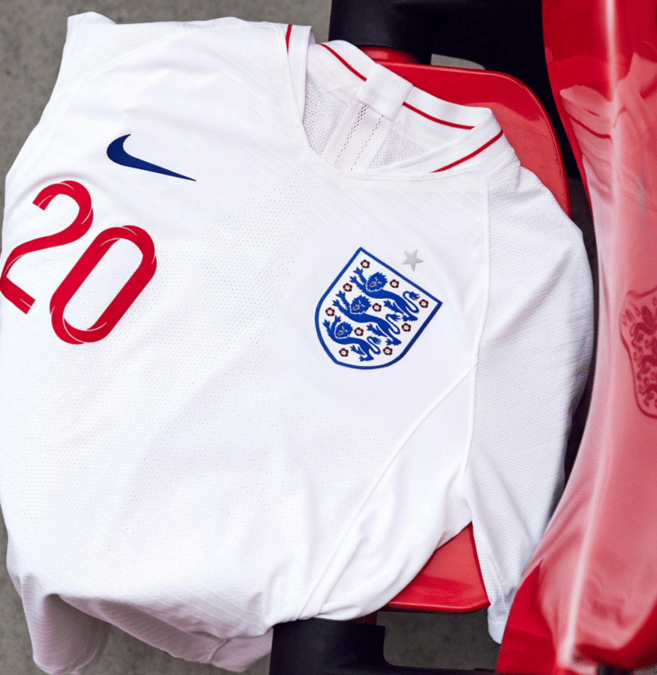 Das neue England Heimtrikot 2018 von Nike in weiß. Photo: Nike Presse.