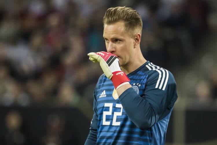 Ter Stegen im neuen WM Trikot 2018 beim Länderspiel gegen Brasilien im März 2018 (Foto AFP)