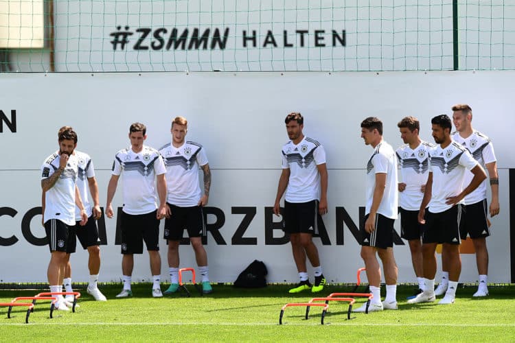 Deutschlands Nationalspieler während dem Training in Eppan, Südtirol. 28. Mai 2018. Am 02. Juni geht es zum Testspiel gegen Österreich an den Wörthersee. / AFP PHOTO / MIGUEL MEDINA