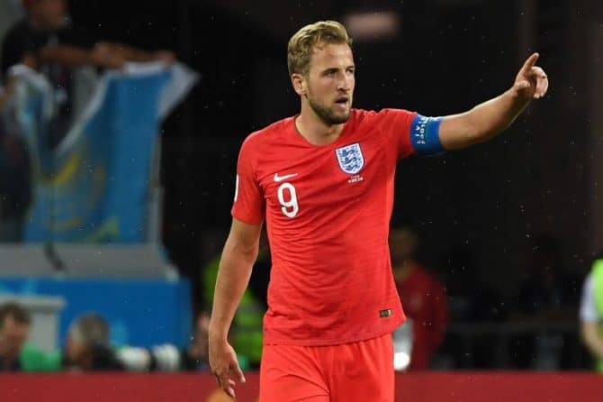 England's Stürmer Harry Kane erzielte bisher fünf Tore und steht in der Torschützenliste ganz weit oben - noch vor CR 7 / AFP PHOTO / Mark RALSTON