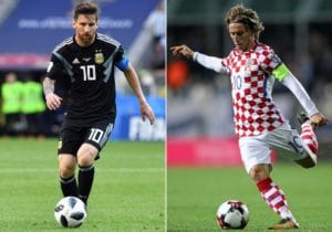 Argentiniens Stürmer Lionel Messi und der Kroate Luka Modric spielen heute in Gruppe D im Nizhny Novgorod Stadium / AFP PHOTO / Mladen ANTONOV AND STR