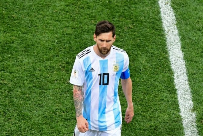 Argentiniens Superstar Lionel Messi nach dem 0:3 gegen Kroatien in der WM Gruppe D am 21.Juni 2018. Croatia won 0-3. / AFP PHOTO / Martin BERNETTI