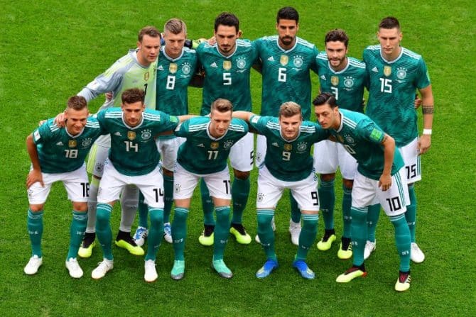 Die deutsche Startaufstellung gegen Südkorea - wird in die Geschichte eingehen - Deutschland scheidet aus! / AFP PHOTO / Luis Acosta 