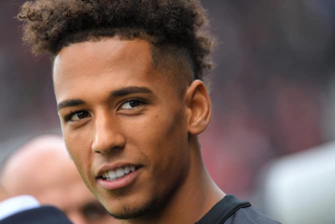 Paris Saint-Germains deutscher Verteidiger Thilo Kehrer vor dem Spiel Guingamp gegen Paris Saint-Germain, im Roudourou Stadion in Guingamp am 18 August 2018. / AFP PHOTO / LOIC VENANCE