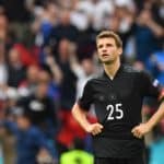 Thomas Müller enttäuscht nach dem Ausscheiden gegen England im Wembley Stadium in London am 29.Juni 2021. (Photo by JUSTIN TALLIS / POOL / AFP)
