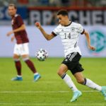Deutschlands Mittelfeldspieler Jamal Musiala während des Fußball-Freundschaftsspiels zwischen Deutschland und Lettland in Düsseldorf, Westdeutschland, am 7. Juni 2021, in Vorbereitung auf die UEFA-Europameisterschaft. Odd ANDERSEN / AFP