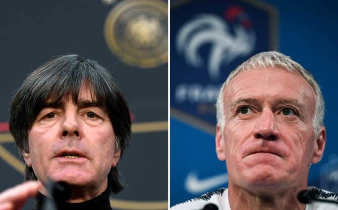 Der deutsche Trainer Löw und der französische Trainer Didier Dechamps - Weltmeistertrainer von 2014 und 2018. (Foto aFP)