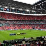 Das Wembley Stadium in London am 26. Juni beim Spiel zwischen Italien und Österreich 2021. (Photo by JUSTIN TALLIS / POOL / AFP)