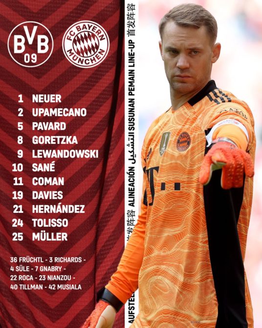 Die Aufstellungen sind da! So spielt der FC Bayern München: