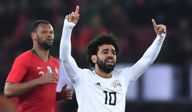 Ägyptens Star Mo Salah im neuen WM 2018 Auswärtstrikot von Adidas. Photo: AFP.