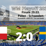 Fußball heute WM Playoffs 2022 * 2:0 Endergebnis ** Polen gegen Schweden