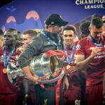 Madrid, Spanien - 01 MAI 2019: Die Spieler von Liverpool feiern den Gewinn der UEFA Champions League 2019 nach dem Endspiel gegen Tottenham Hotspur im Wanda Metropolitano, Spanien