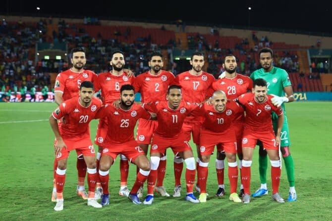 Tunesien beim Viertelfinalspiel des Afrikanischen Nationen-Pokals (CAN) 2021 zwischen Burklina Faso und Tunesien im Stade Roumde Adjia in Garoua am 29. Januar 2022. (Foto von Daniel BELOUMOU OLOMO / AFP)