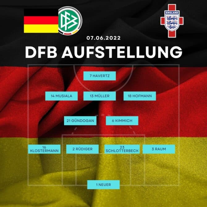 DFB Aufstellung Deutschland gegen England am 7.6.2022