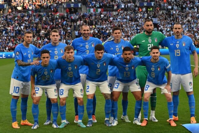 Die Azzurri trafen am 1.6. bei der ersten Finalissima im Wembley-Stadion auf den südamerikanischen Kontinentalmeister Argentinien - und verloren mit 0:3. (Foto: Glyn KIRK / AFP)