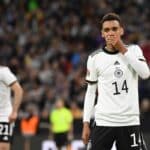 Der deutsche Mittelfeldspieler Jamal Musiala reagiert, nachdem er während des UEFA-Nations-League-Fußballspiels Deutschland gegen England am 7. Juni 2022 in München, Süddeutschland, einen Torversuch verpasst hat. (Foto: Tobias SCHWARZ / AFP)