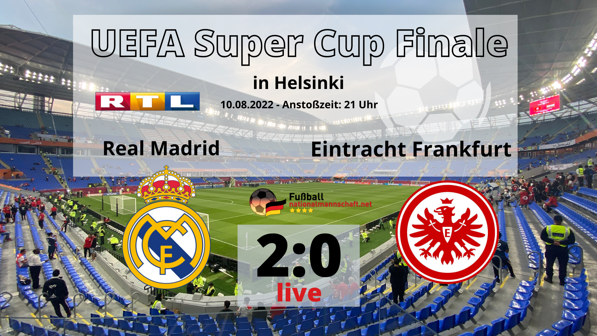 Fußball heute RTL live * 2:0 UEFA Super Cup Finale Real Madrid - Eintracht Frankfurt *** Wer spielt heute?