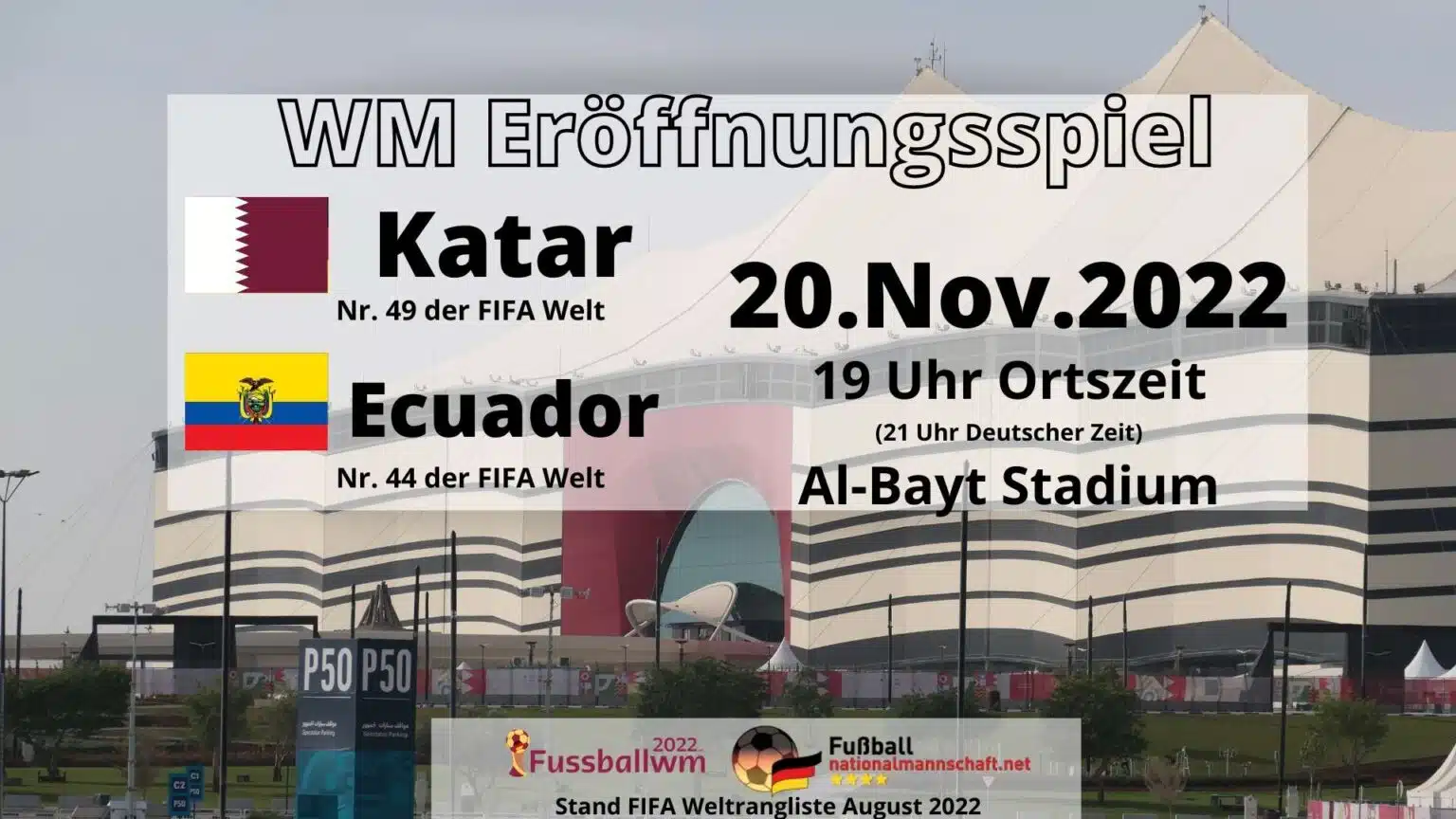 Das WM Eröffnungsspiel Katar gegen Ecuador am 20.November 2022