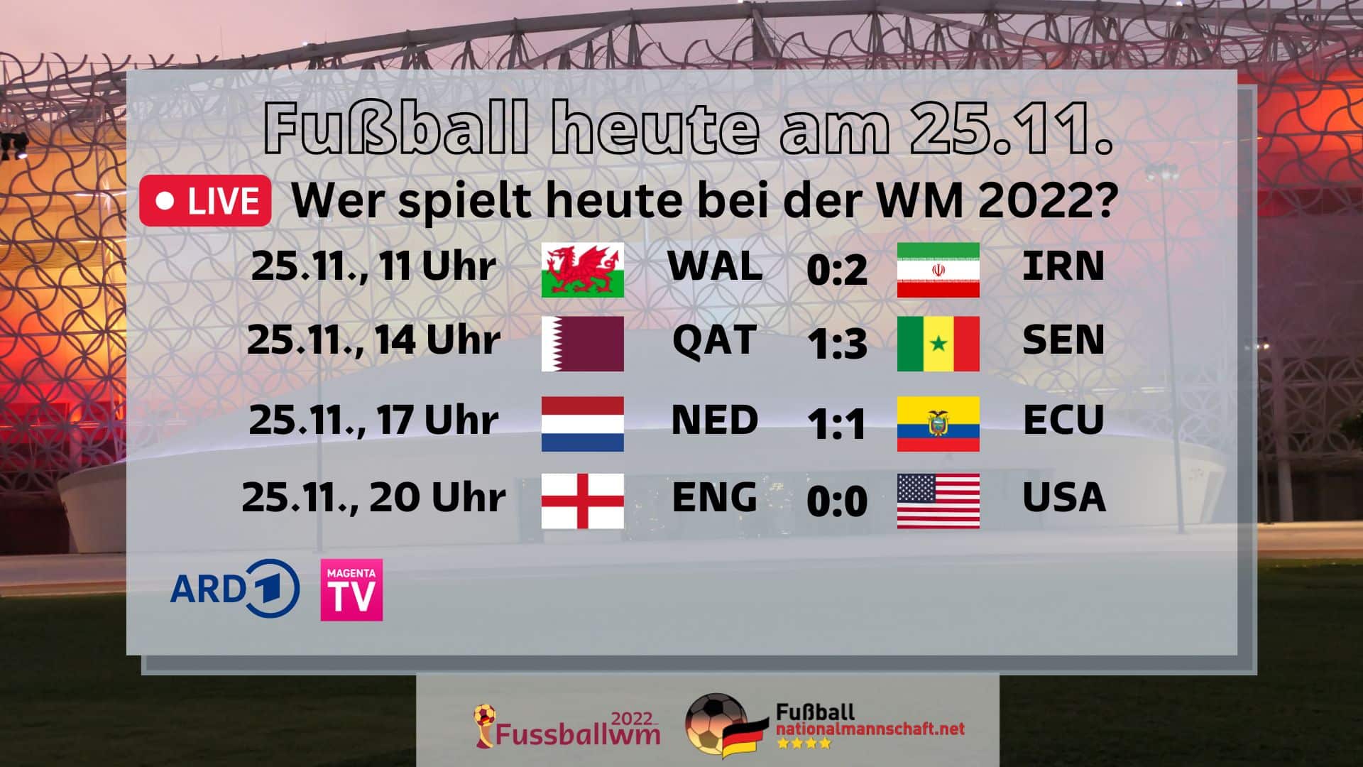 Fußball heute WM Spiele live am 25.11. * WM Spielplan & Tabelle * Wer ...