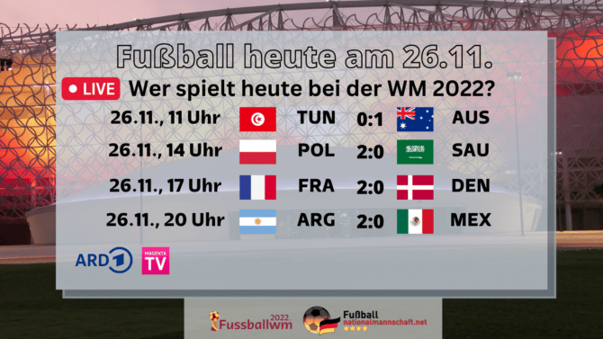Fußball heute WM Spiele live am 26.11. - WM Spielplan Gruppe C + D - Wer spielt heute bei der WM 2022 in Katar?