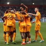 Der niederländische Nationalmannschaft jubelt über den Einzug ins Wm-Viertelfinale gegen die USA am 3. Dezember 2022. (Foto: ADRIAN DENNIS / AFP)