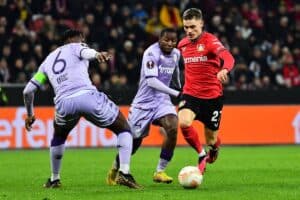 Florian Wirtz beim Spiel in der UEFA Europa League Bayer 04 Leverkusen gegen AS Monaco am 16.02.23 (Copyright depositphotos.com / vitaliivitleo)