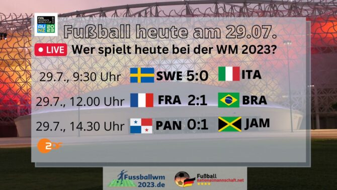 Fußball heute Spielplan Frauen WM 2023 am 29.7.