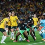 Caitlin Foord (Nigeria)schießt auf das Tor Australiens bei der FIFA Frauen-Weltmeisterschaft, Gruppe B - Copyright: Photo by Isabel Infantes/Shutterstock 14021686fh ( imago