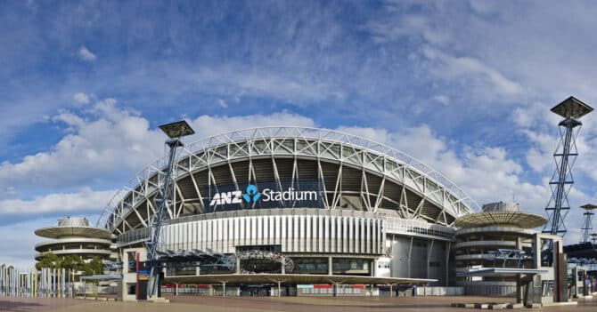 ANZ Stadium im Sydney Olympic Park - heisst nun "Stadium Australia" und ist nit 83.500 Plätzen das größte Stadion der WM 2023 (Copyright depositphotos.com)