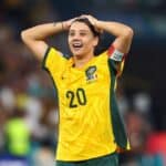 Die australische Nationalspielerin Sam Kerr feiert den Einzug ins WM-Halbfinale. Photo by Patrick Hoelscher/News Images Copyright: xPatrickxHoelscher/NewsxImagesx