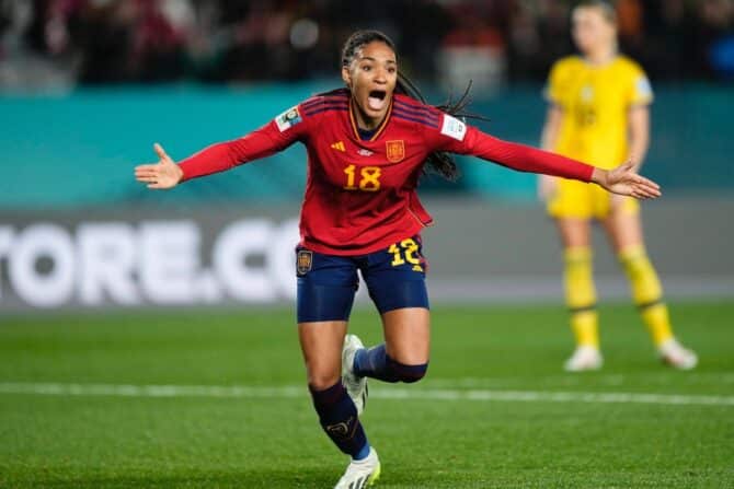 Salma Paralluelo schießt Spanien mit dem 2:1 ins WM-Finale! PUBLICATIONxNOTxINxFRA Copyright: xJosexBretonx originalFilename:breton-spainvsw230815_nphDZ.jpg